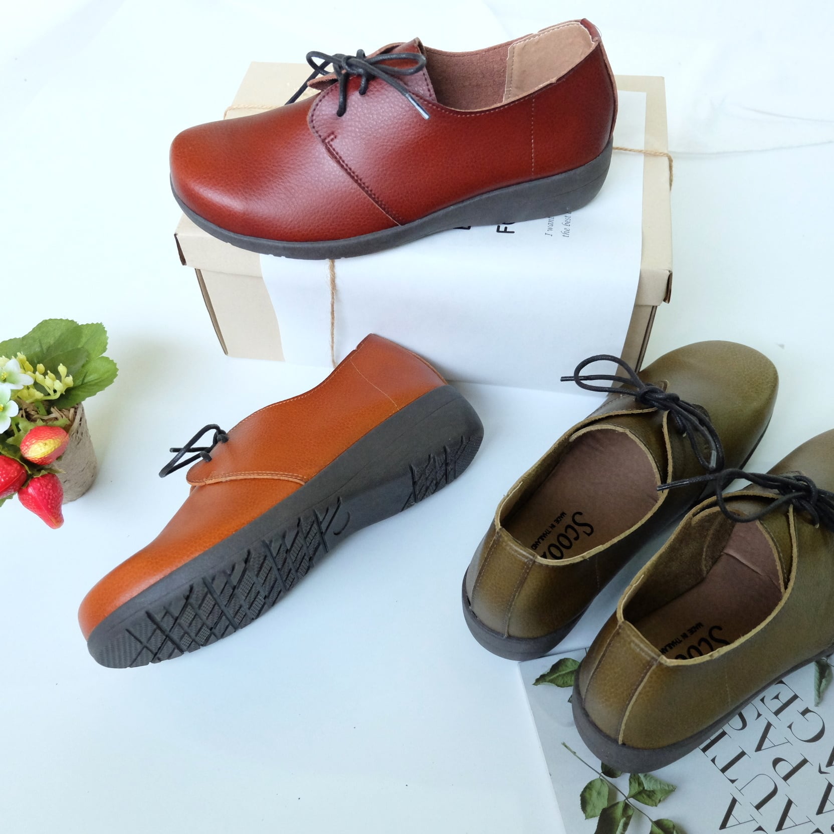 ヴィリジアン レースアップシューズ ナチュラル手染めのヴィーガンレザー レースアップシューズ 1829