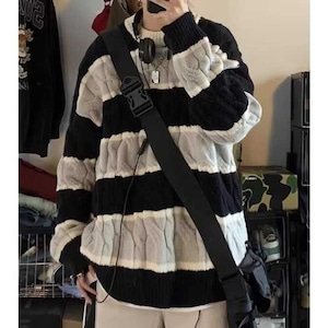 Loose-fit striped knit sweater(MT1718)