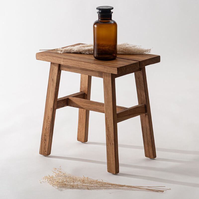 スツール チーク材 無垢材 玄関スツール 四角 ハンドメイド 木 ディ