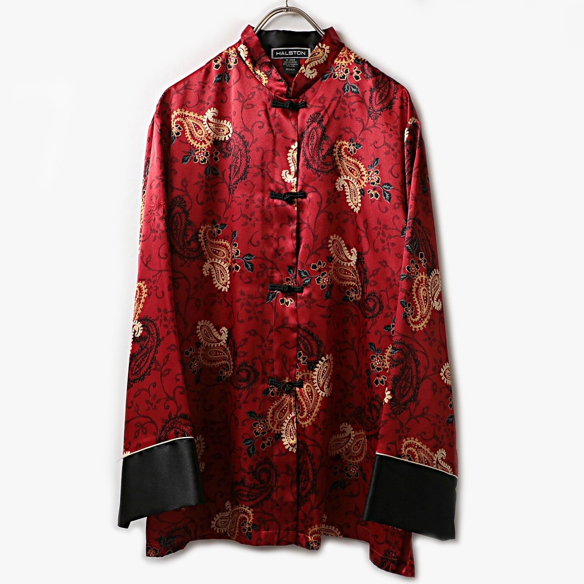 HALSTON サテン チャイナ 総柄 シャツ 古着 used | khaki select clothing