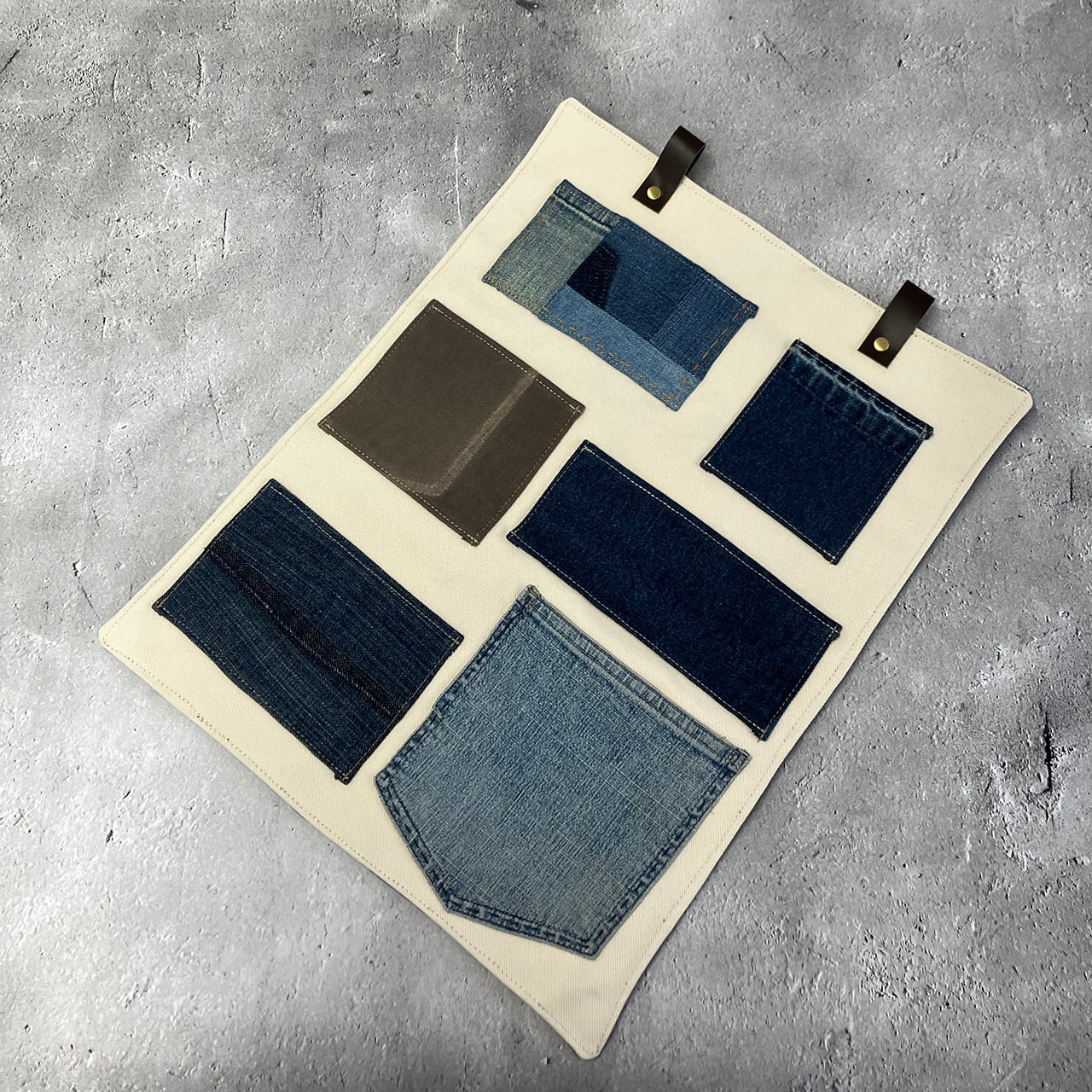 本革×デニムパッチワークウォールポケット リバーシブル | リム