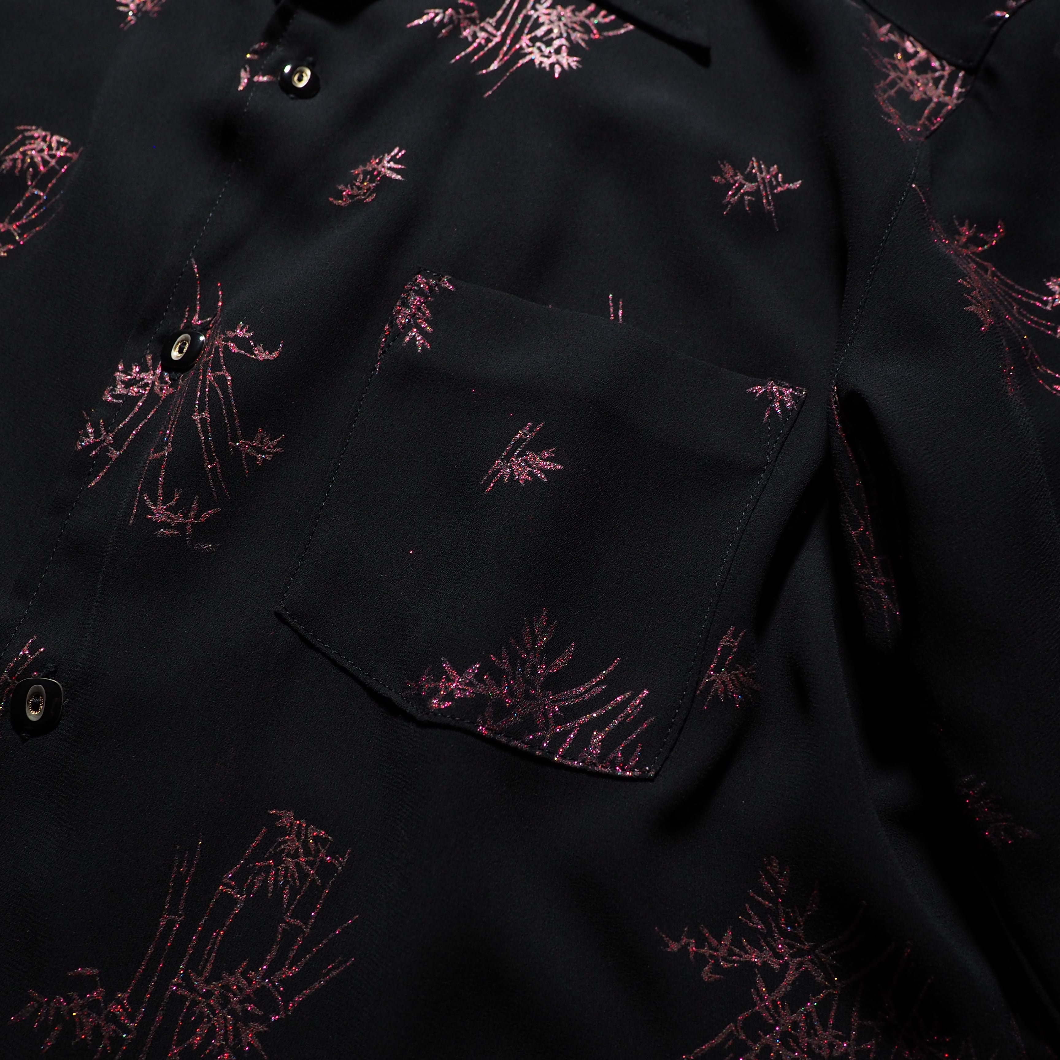 1980 - 90s Bewitching glitter print Design vintage loose open collar S/S shirt