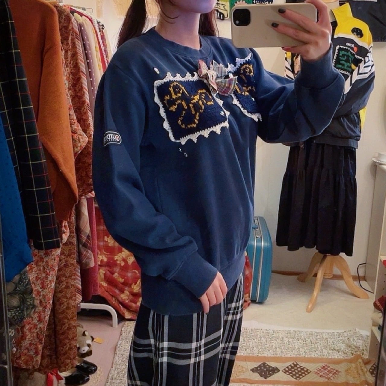 remake / side street light ribbon navy sweat