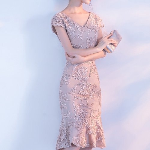 パーティードレス 結婚式 二次会 発表会 演奏会 パーティー フォーマル ミモレ丈 花柄 マーメイド Vネック エレガント 大きいサイズ パーティードレス 結婚式 二次会 発表会 演奏会 パーティー