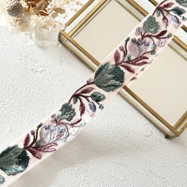 チューリップスリム　[ターコイスピンク]　インド刺繍リボン　3431