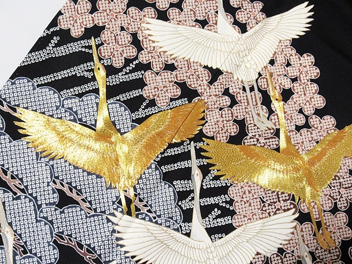 正絹✿作家物 五つ紋 黒留袖 刺繍 吉祥柄 飛鶴 松竹梅 黒留袖 一