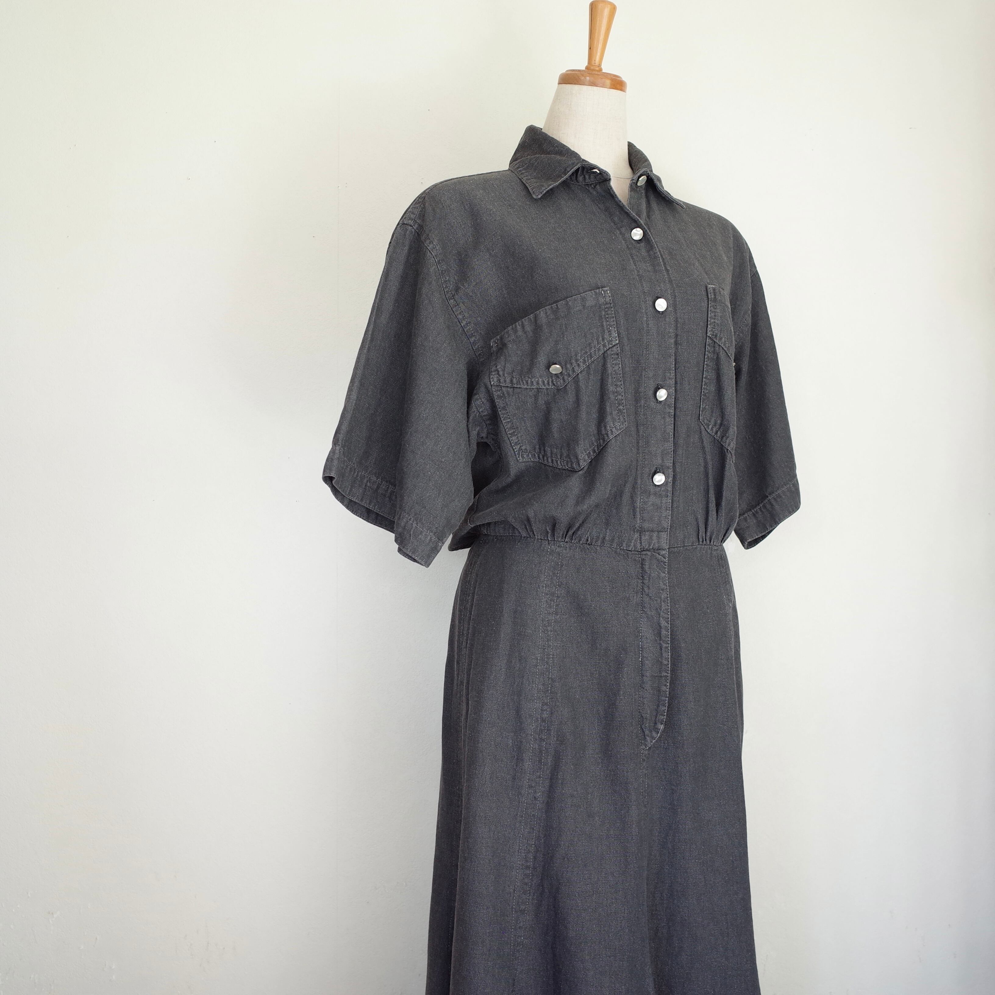 80s USA black denim dress