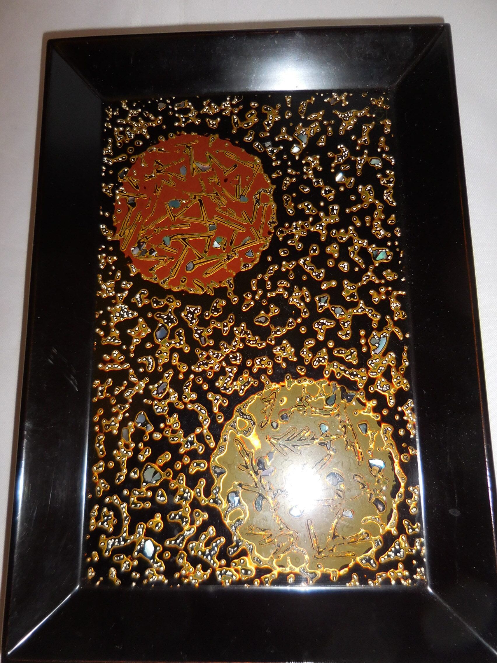 52×34×5 四角お盆アンティーク　螺鈿、金細工等 若狭塗螺鈿盆 lacquer ware tray | 春夏秋冬（しき）アンティークス