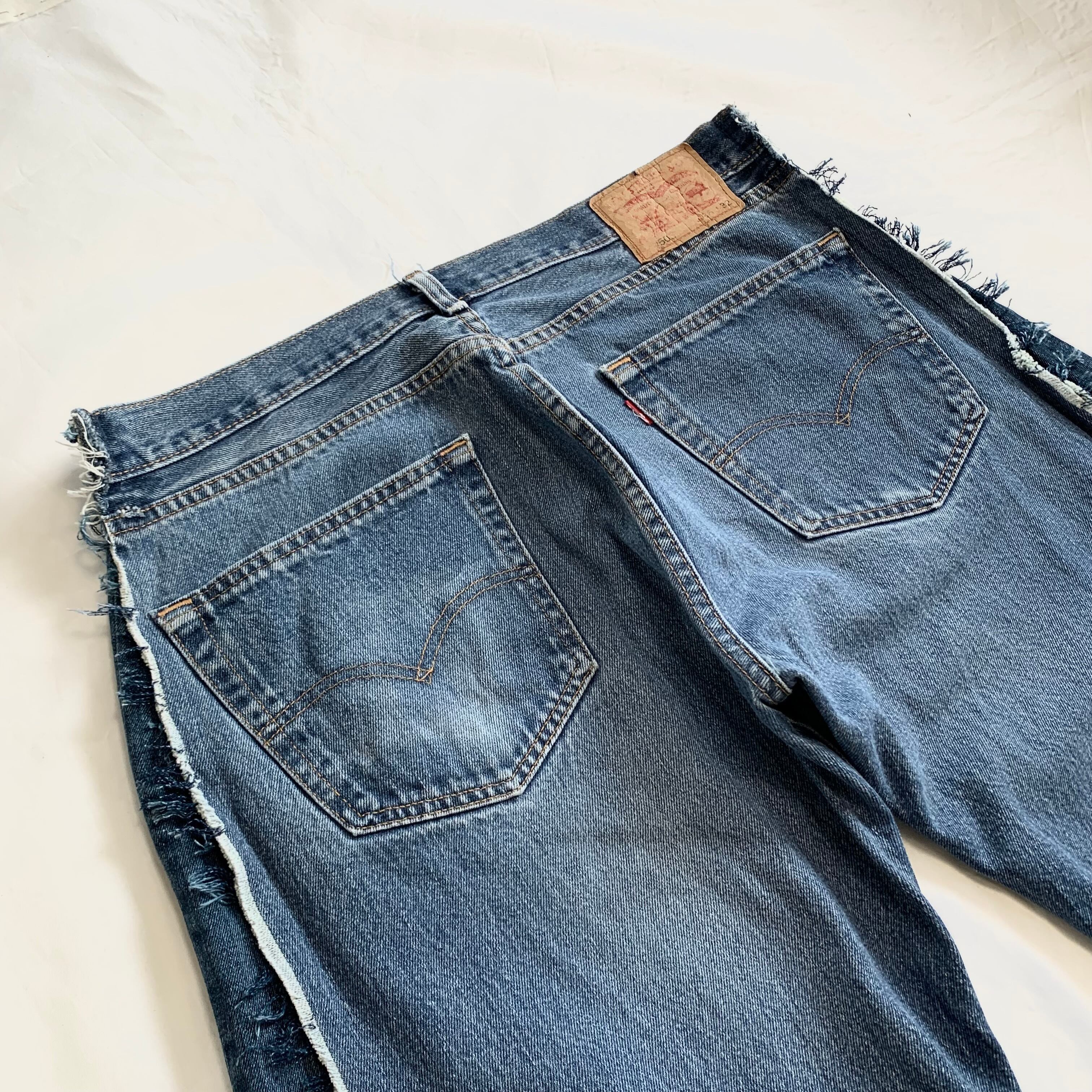 No.309【cut off/wide】再構築 リメイク フレア デニム ワイド 