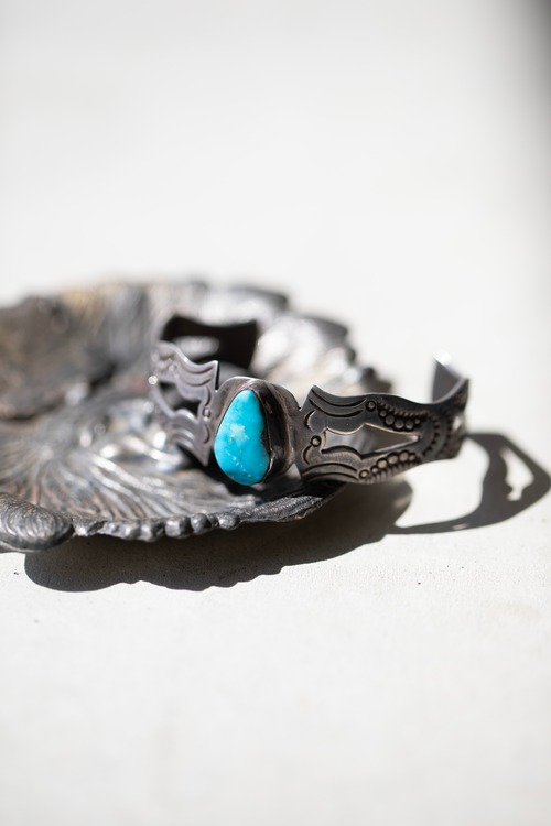 Hand Stamped / Blue Turquoise Cuff Bracelet