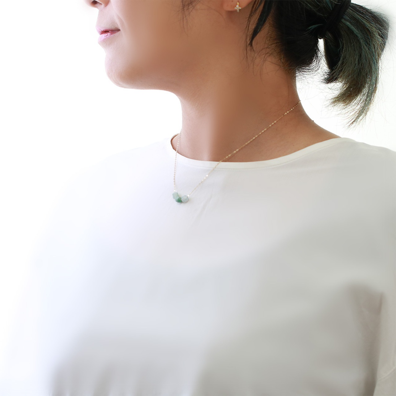 多角形の珍しいカット珠をサラッと！ K10多角形翡翠ネックレス A貨翡翠 jd_ne1243