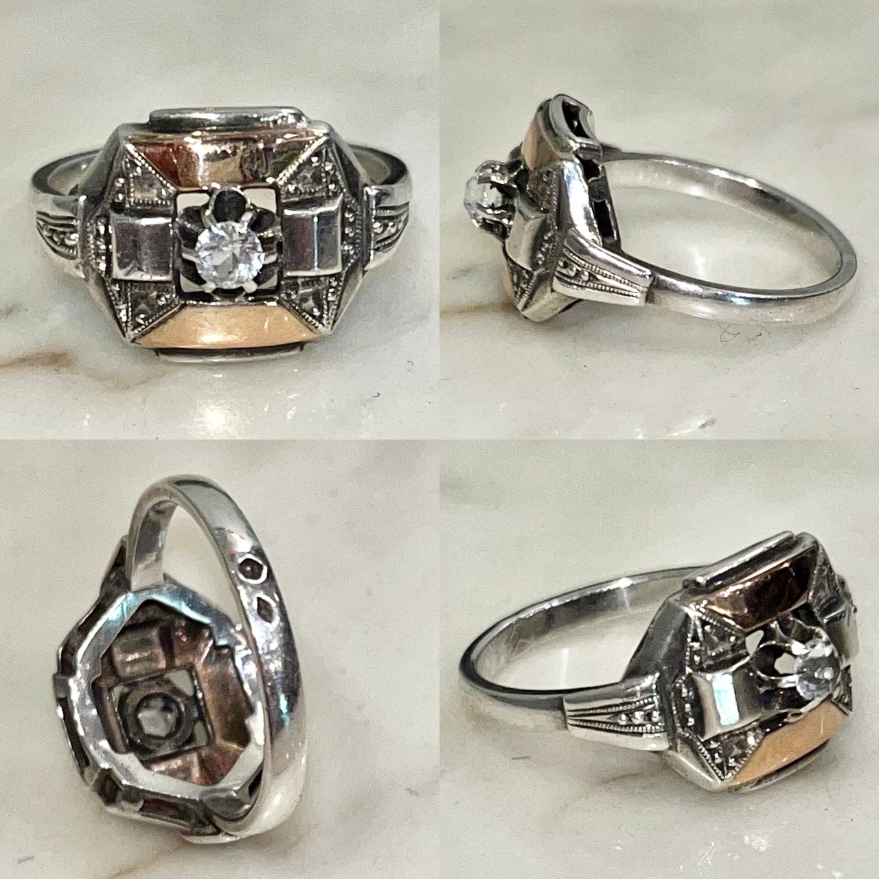 vintage c1940 french 18ct gold art-deco style diamond ring