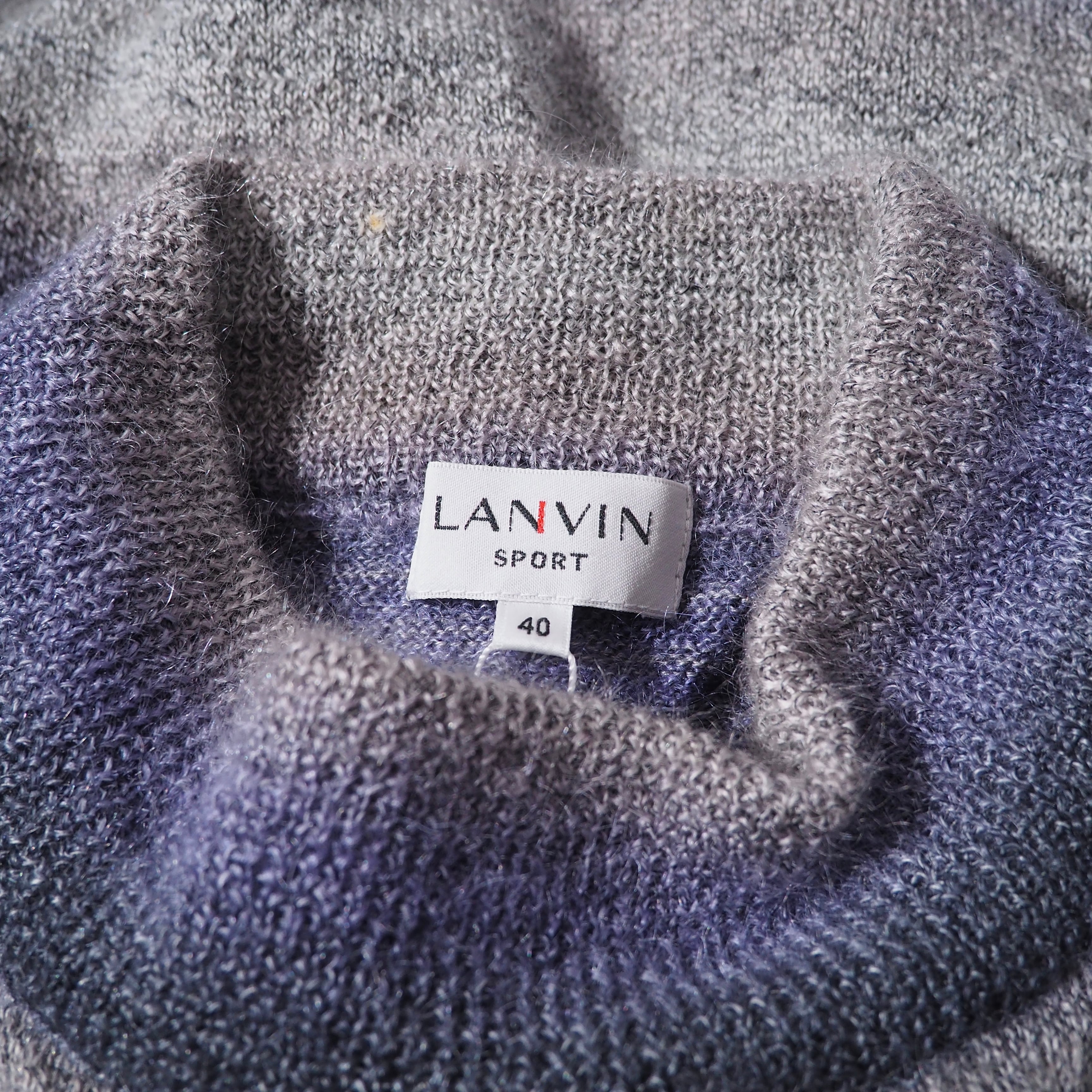 " LANVIN " Dark purple × Black Fat Border Mohair mix knit
