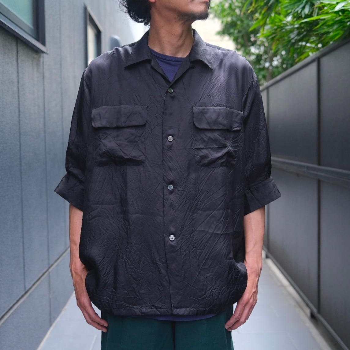 Sans limite(サンリミット)/ボックス大開襟五分袖キャプラ-black