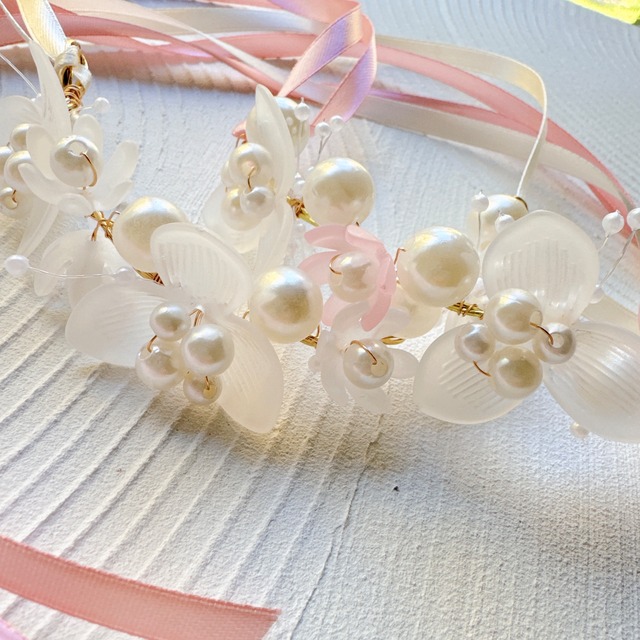 お花パールチョーカー＆ヘアカチューシャ花冠アクセサリー