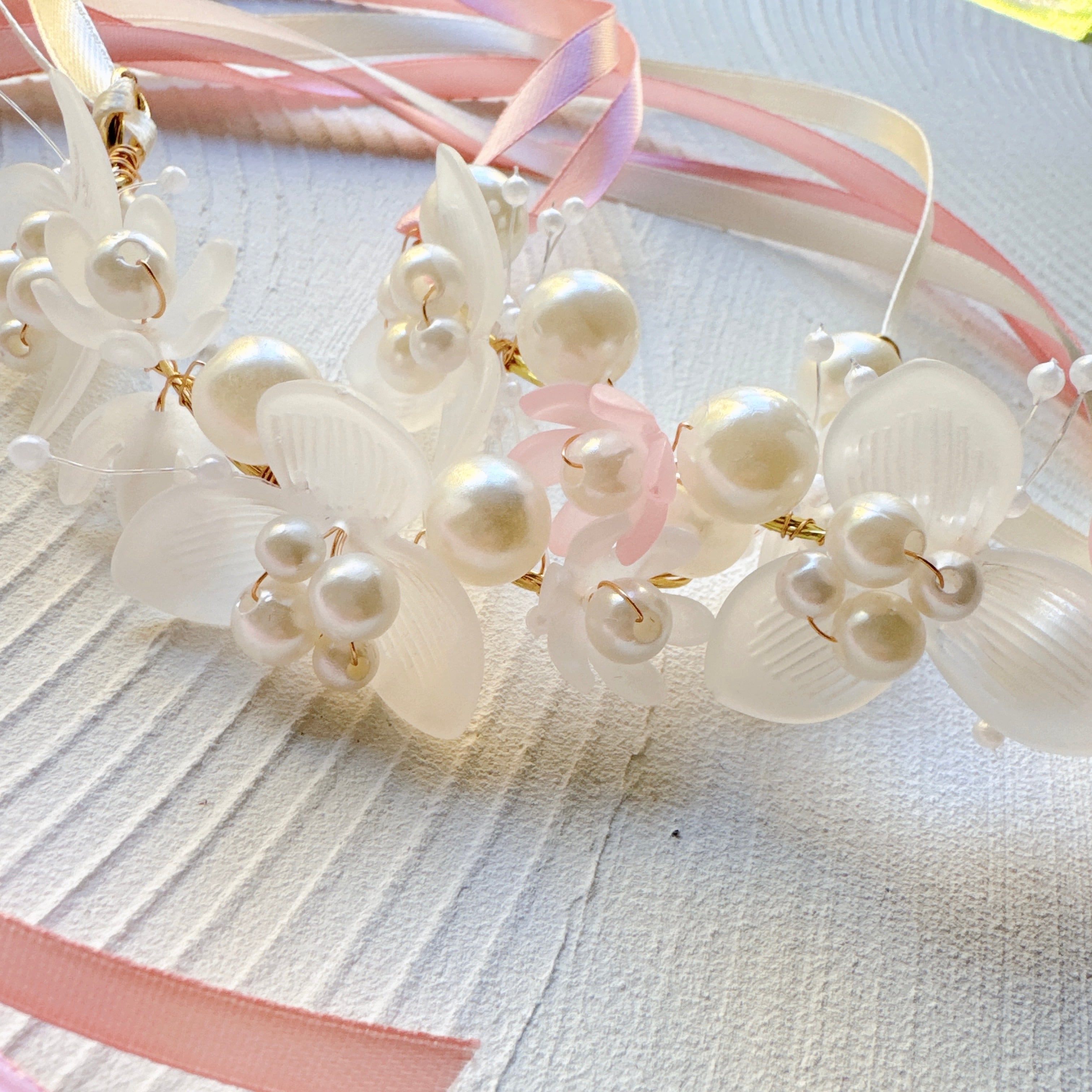 お花パールチョーカー&ヘアカチューシャ花冠アクセサリー