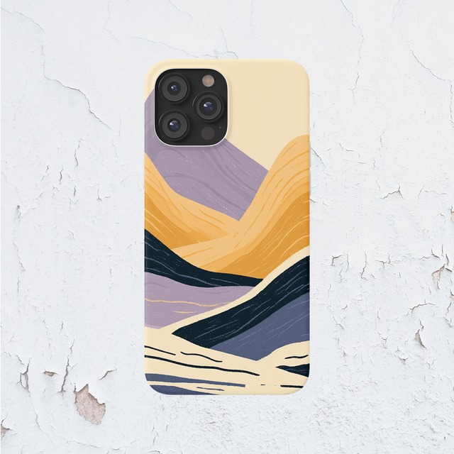 受注生産 iPhoneケース ベージュとネイビーの山波抽象｜レトロウェーブ CURV008B