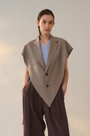 V Cut 2BS Vest / ﾜｯｼｬｰ加工高密度ｷﾞｬﾊﾞｼﾞﾝ / U732-V03-100