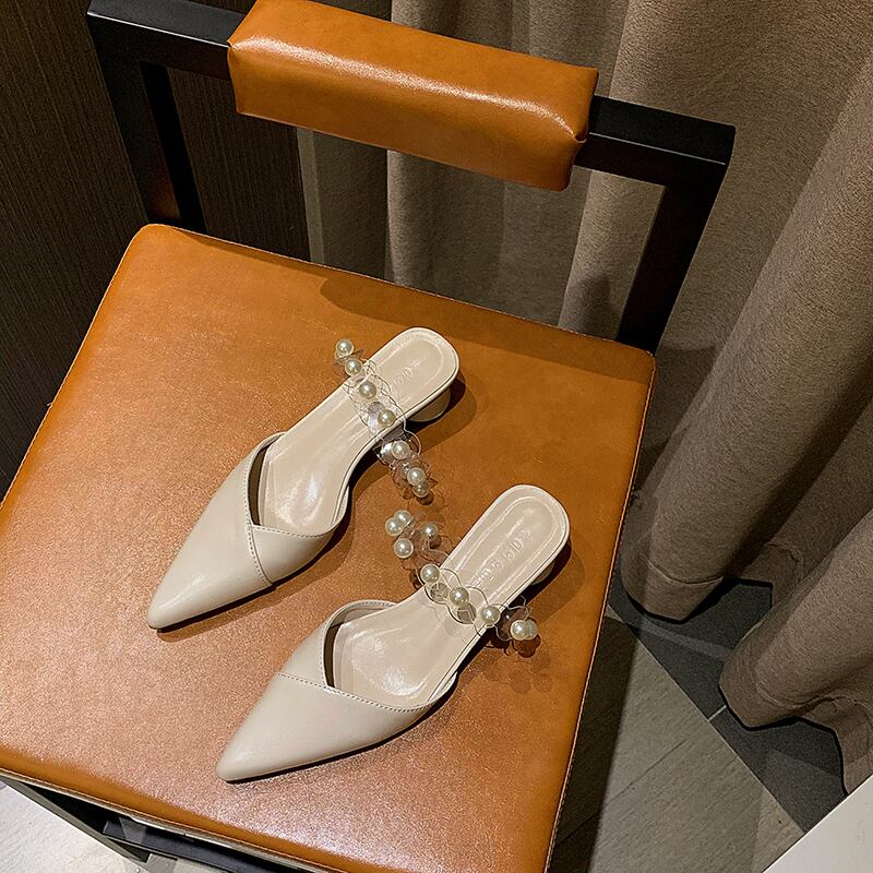 スリッパ女性ins潮2020夏の新しいファッション野生の妖精スタイルは厚いヒール包頭ハーフスリッパを指摘しました フェイクシューズ5060093138