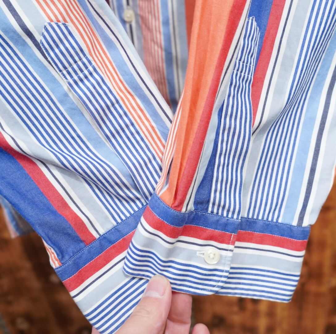 90s ralphlauren bonnard ストライプ 長袖シャツ XXL/開襟シャツ