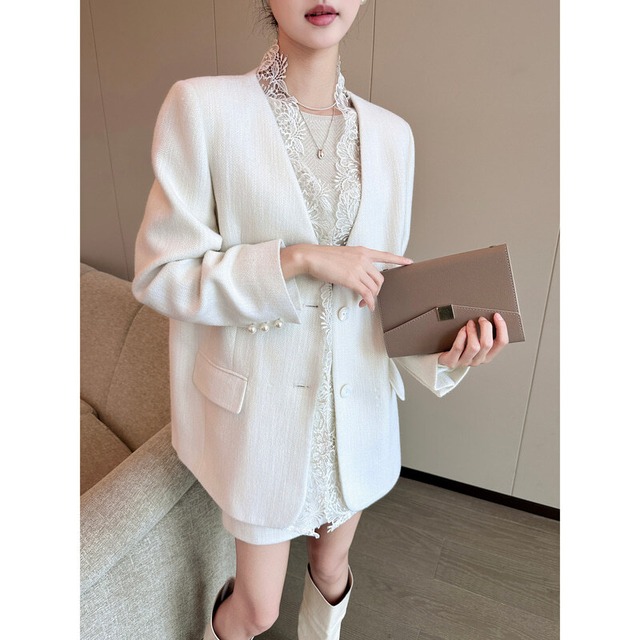 Lace design collarless jacket　M1036