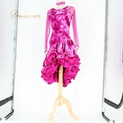 社交ダンス 衣装 ラテン ドレス ワンピース ピンク系 パープル系 サンヨシムラ 日本製 ピンク 紫 ラメ フリル デモ 競技 華やか ベロア ダンス パーティ 発表会 イベント衣装 デモンストレーション用 フォーマルダンス コスチューム