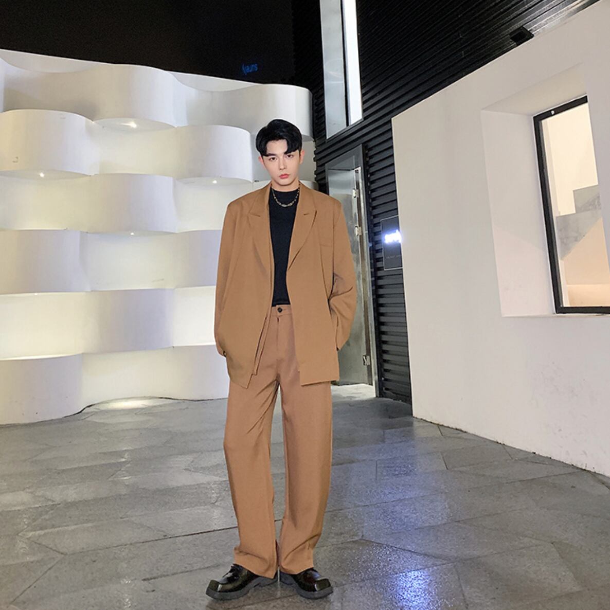 春夏新作 レトロキャメルカラーワイドレッグパンツ Al2732 韓国メンズファッション通販サイト Aleum