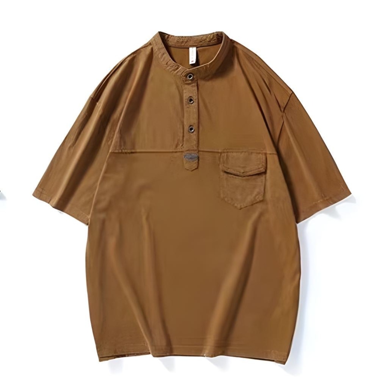 Band Collar Pocket Short-Sleeve Shirt ◇3color H0131
