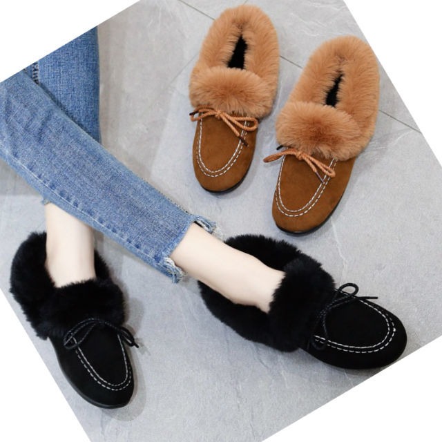 レディースシューズ　フェイクファー ローヒール フラットシューズ (DCT-577028801270)