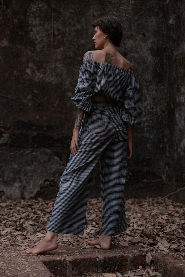 Handloom Cotton Check Wide Pants