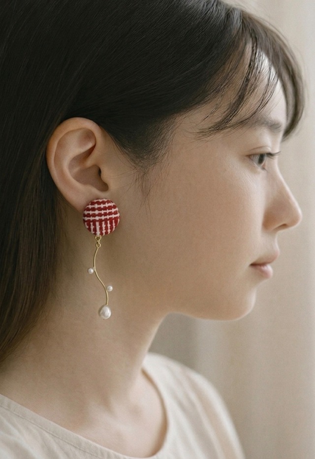 あじろ織アシンメトリーくるみイヤリング