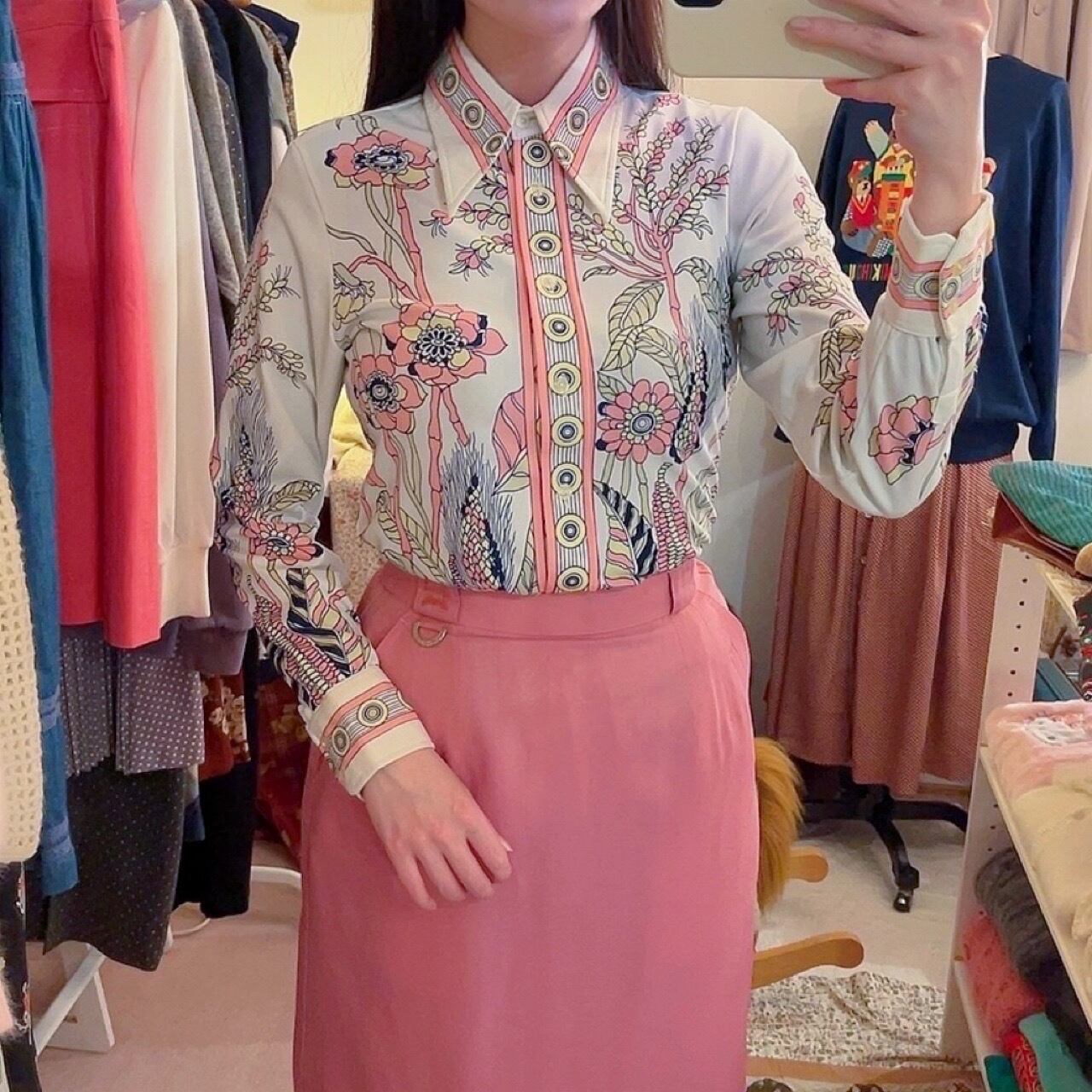 pink yellow botanical blouse