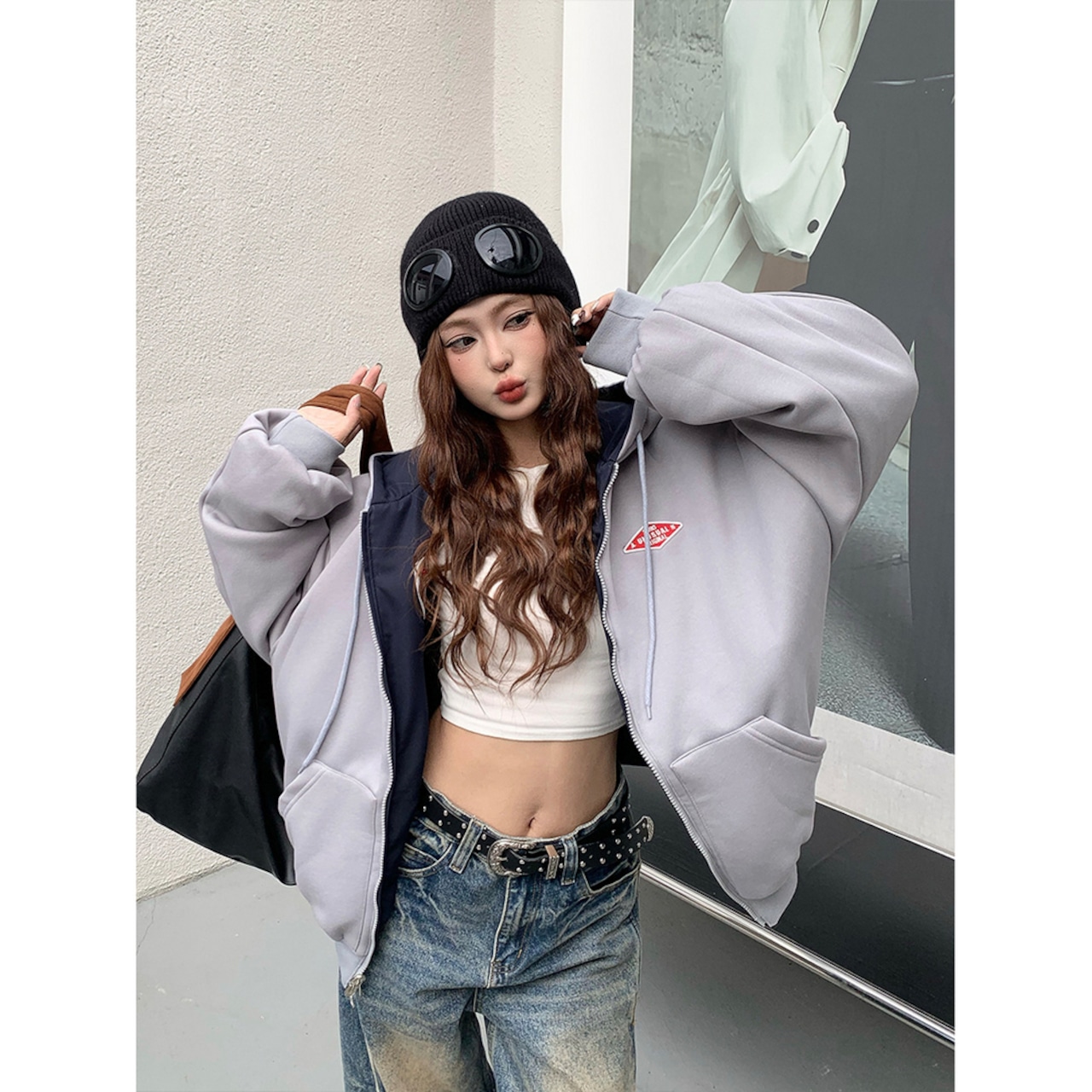 VINTAGE ストリート リバーシブル刺繍ジップパーカー T2011