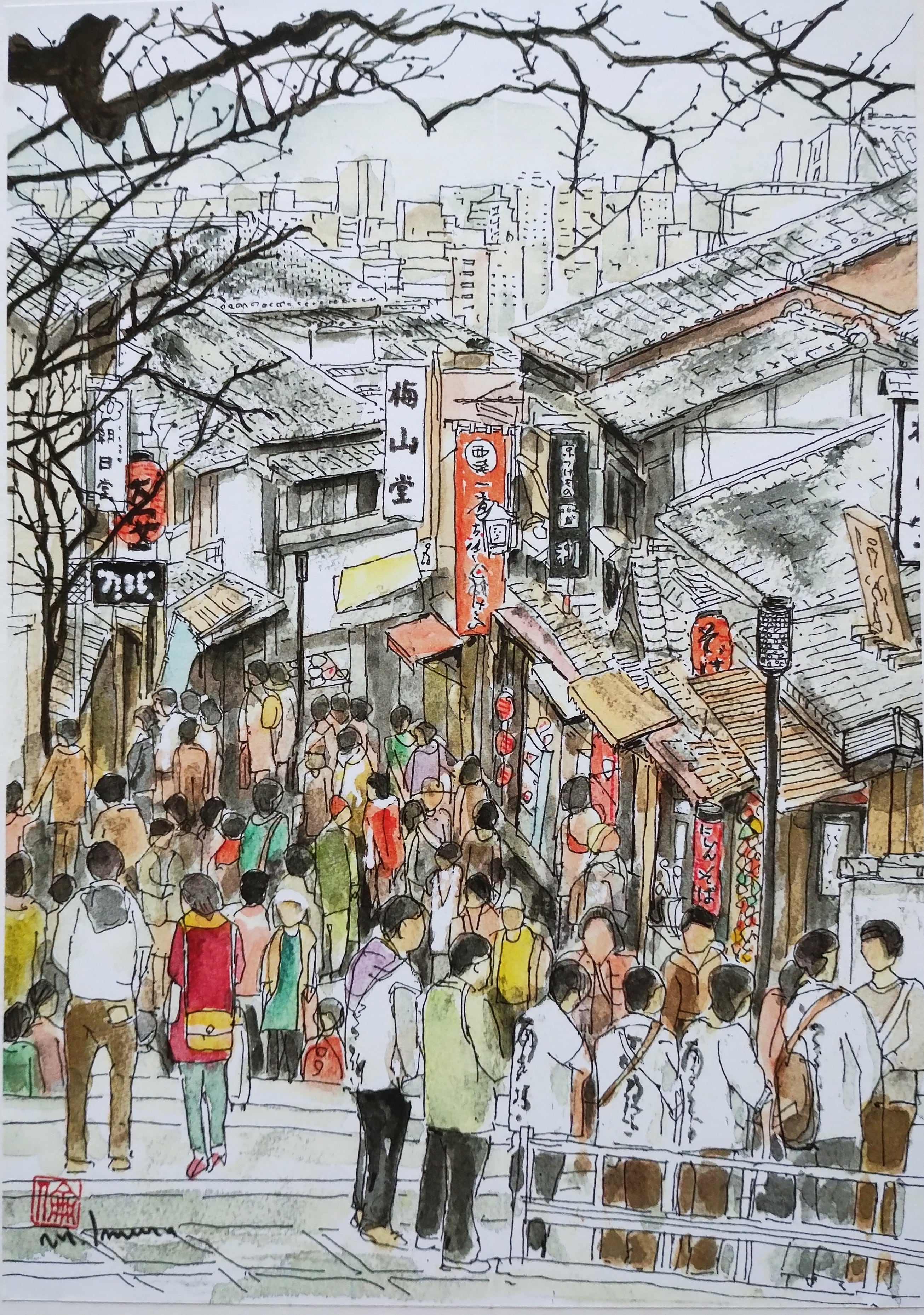 A4サイズ「 京都 清水のにぎわい」 京の水彩画工房 | 京の水彩画工房