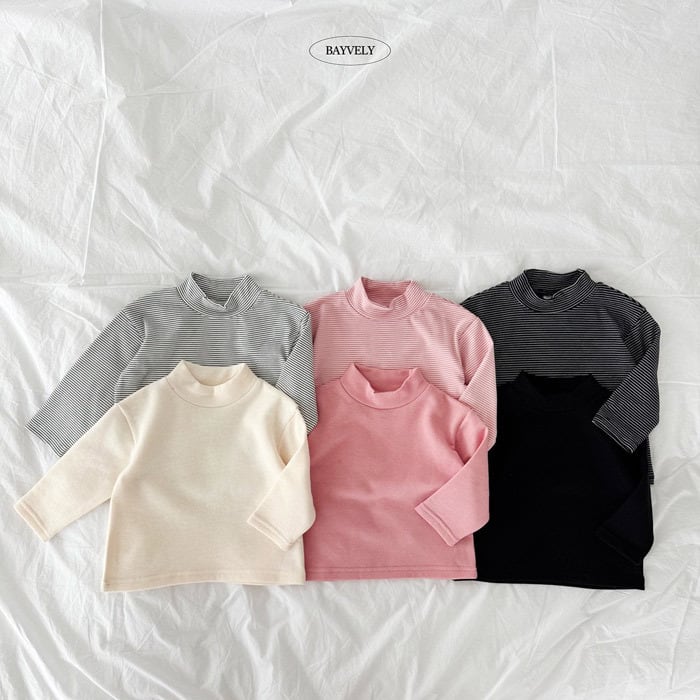 1+1 plain & striped mock neck fleece tee【BAYVELY】※予約商品