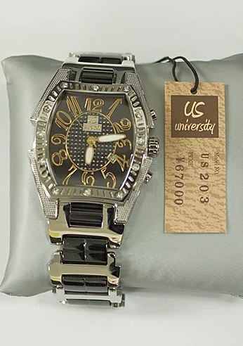 university 腕時計 トノー型アナログ腕時計 メンズ ブラック×ゴールド