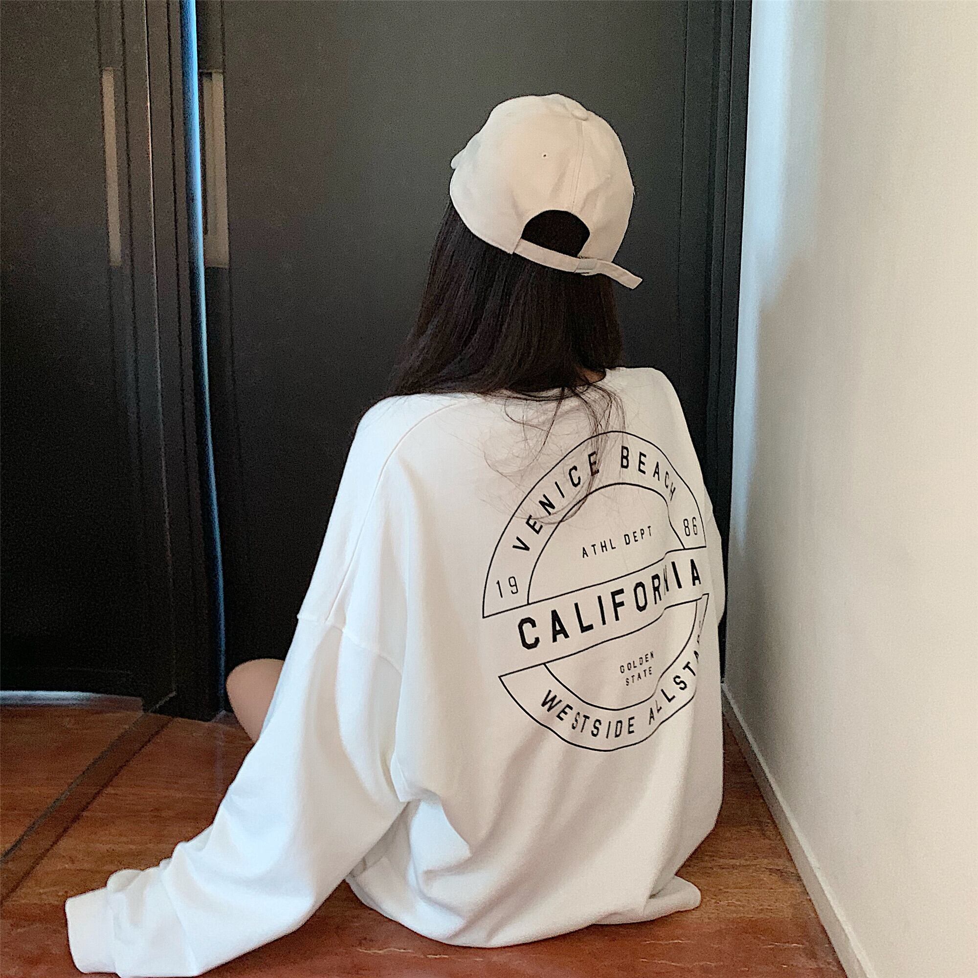 ルーズカジュアルプリントラウンドネックプルオーバー セーター トップス レディースサマー ロング 夏物 Oネック ドラファッションホール11390123037