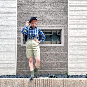 VINTAGE "southern belle" blue yellow check blouse