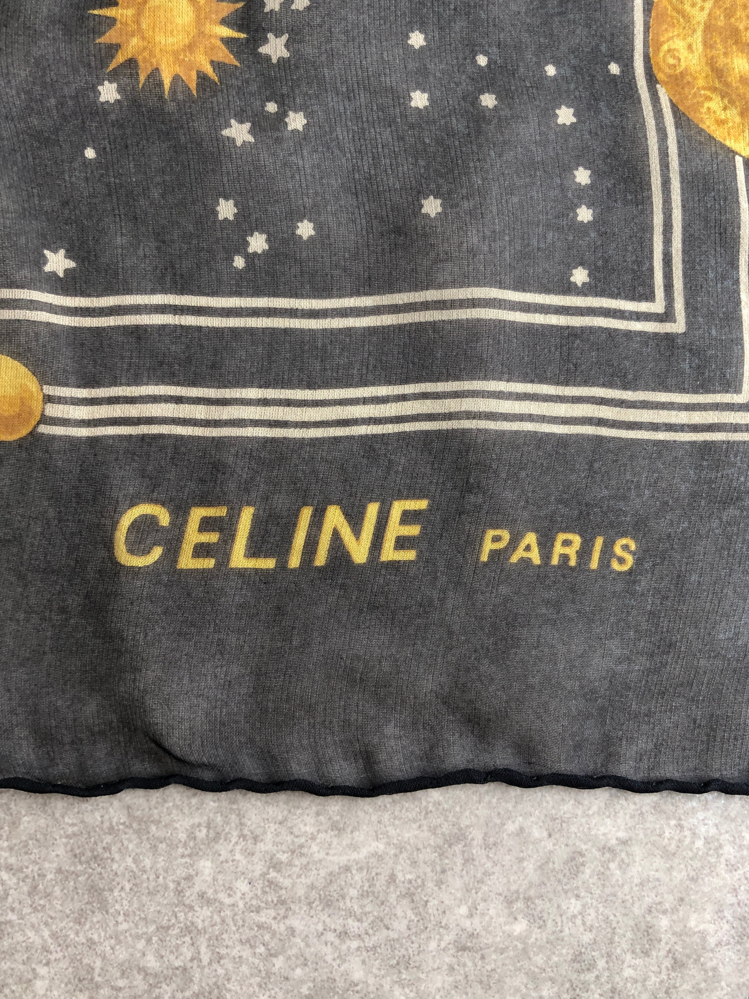 CELINE セリーヌ スカーフ ネイビー ブラゾン 星 シルク vintage