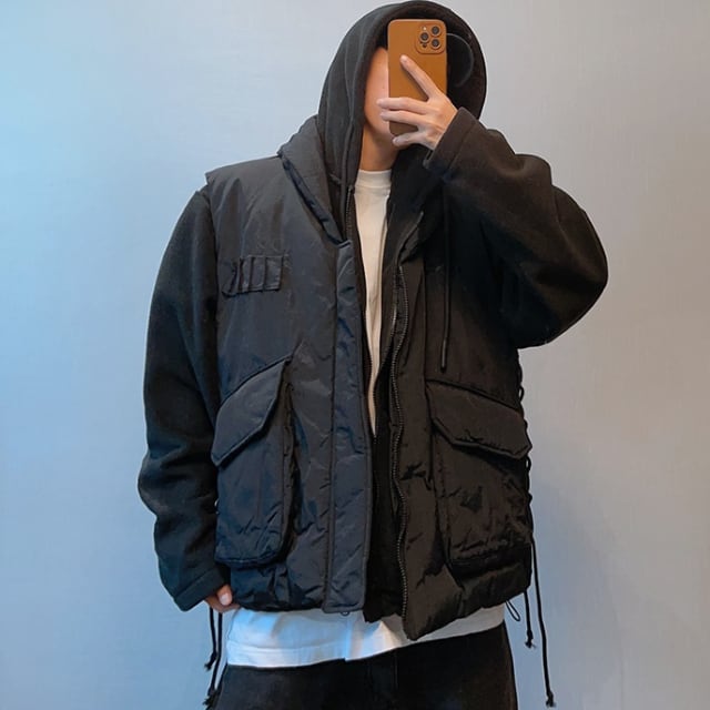 予約販売】ベスト アウター 編み上げ バックデザイン ジップアップ