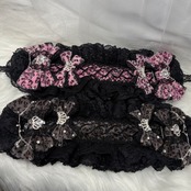 ♡【受注生産】No.9 姫ギャル 小悪魔レオパード ヒョウ柄 ビジューティアラ＆編み上げダブルリボン ブラックレースヘッドドレス dark gray ♡