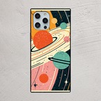 受注生産 iPhoneケース オレンジ惑星と宇宙船のポスター｜スペースエイジ RFSP002B