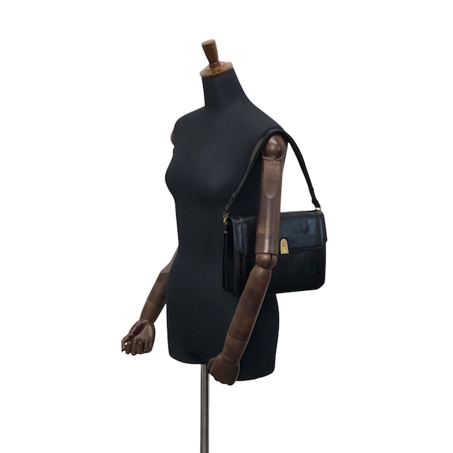 Yves Saint Laurent イヴ・サンローラン ショルダーバッグ ブラック YSL リザード型押し ワンショルダー vintage ヴィンテージ オールド 67eb7u