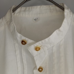 バンドカラー　チロリアンシャツ　ドイツ古着　刺繍　ホワイト　43/44