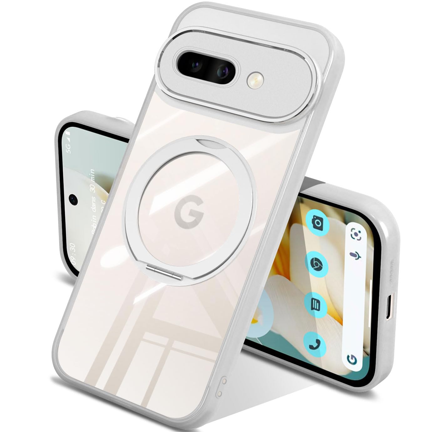 Google Pixel 9A ケース 360°回転リングスタンド 透明 耐衝撃 落下防止 薄型