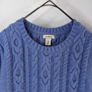 エルエルビーン　クルーネック　コットンセーター　ケーブル編み　アランニット　M