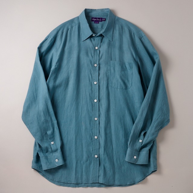 【定価10万】Ralph Lauren Purple Label special linen shirt made in Italy  Blue mint condition ／ ラルフローレン パープルレーベル スペシャル リネン シャツ ブルー イタリア製 サイズXL 長袖 ビッグサイズ