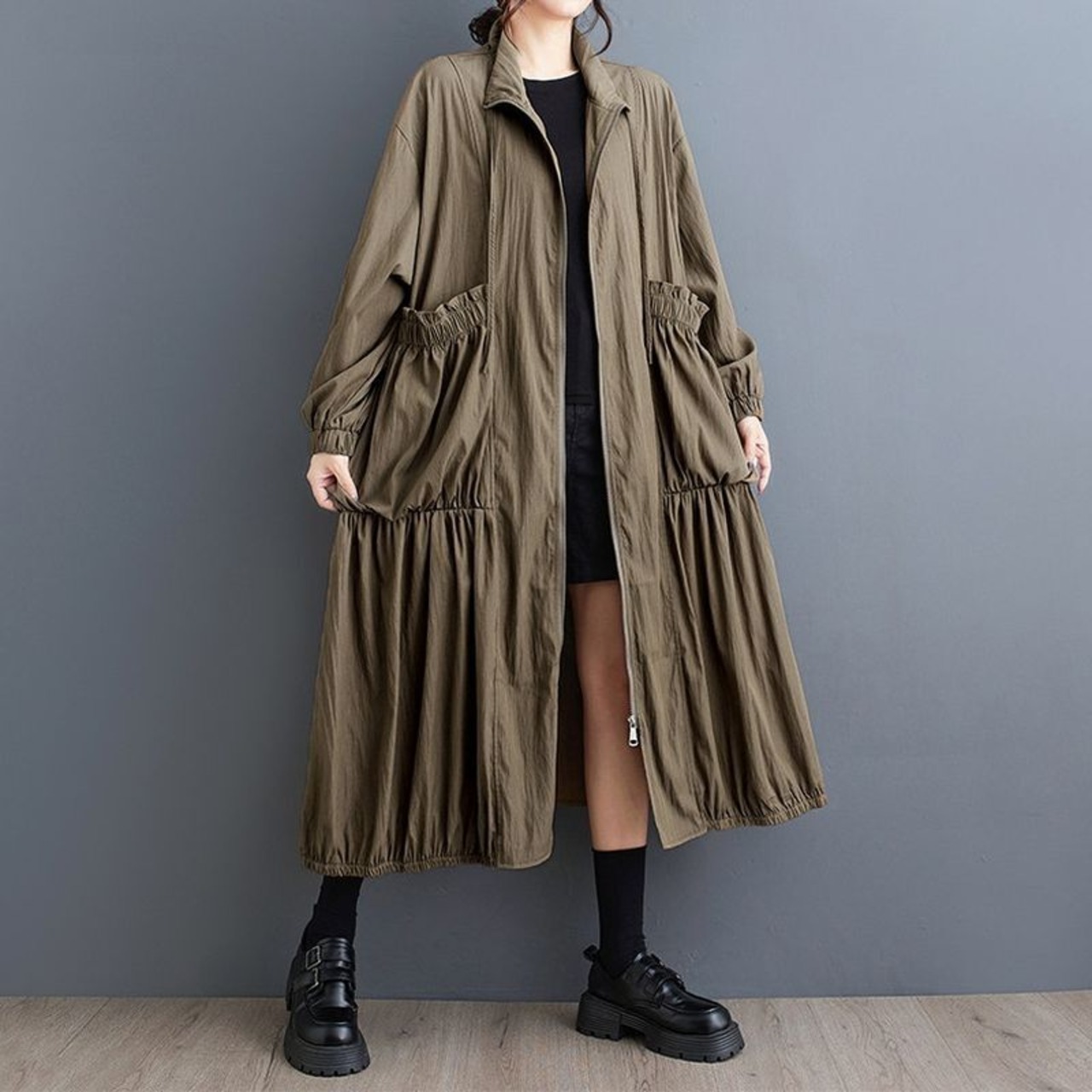 ジップ ギャザー トレンチコート  60006