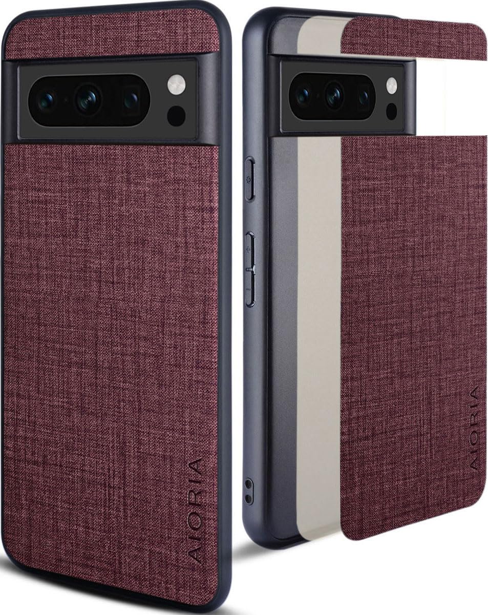 Aioria 互換性 ケース for Google Pixel 8 Pro 5G 生地パターンレザー高級に保護純色スマホケース (Red, For Google Pixel 8 Pro)
