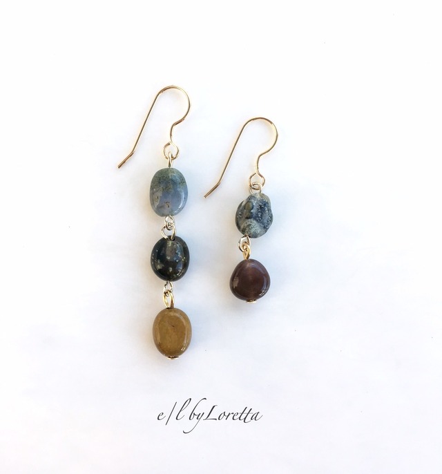 オーシャンジャスパー Asymmetry pierce/earring(Mustard×Green)